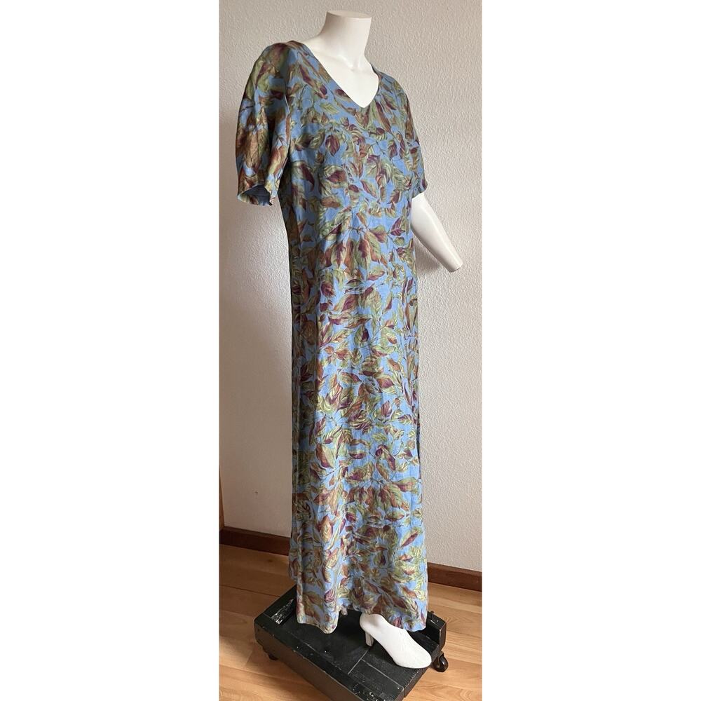 VTG Tom Tom California 100% Linen Maxi Dress S Periwinkle Floral Cottagecore USA - Picture 4 of 16